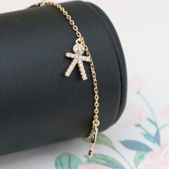 "Chic Rose Gold Charm Bracelet with Crown, Music & Stick Figure, XPBL0872 - Picture 1 of 12